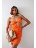 Sensual mini dress with a cutout, neon orange 22616 - Online store - Boutique